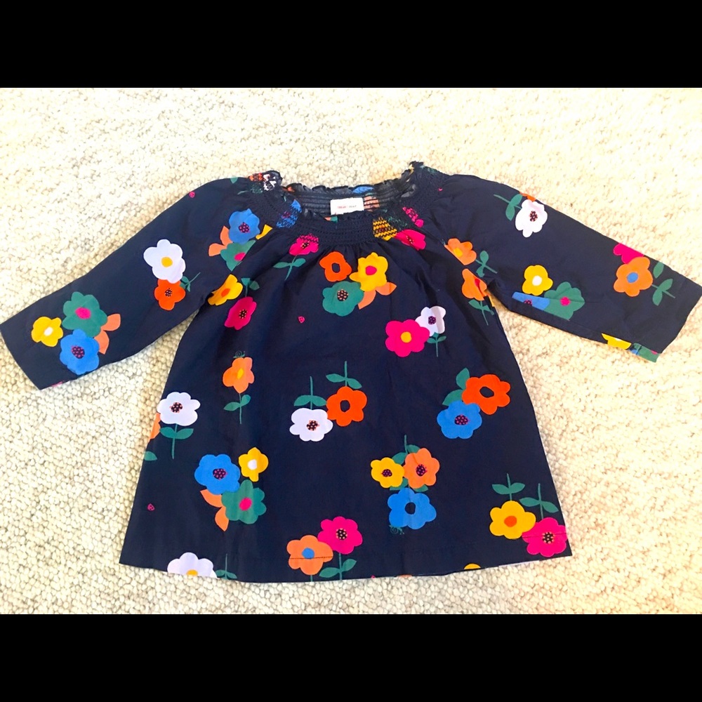 Hanna Andersson Navy Smocked Floral Top Girls 6-7